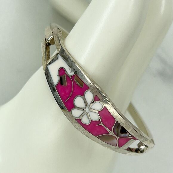 Vintage Taxco Mexico Silver Tone Abalone Shell Butterfly Child's Bangle ✨ - Picture 1 of 7